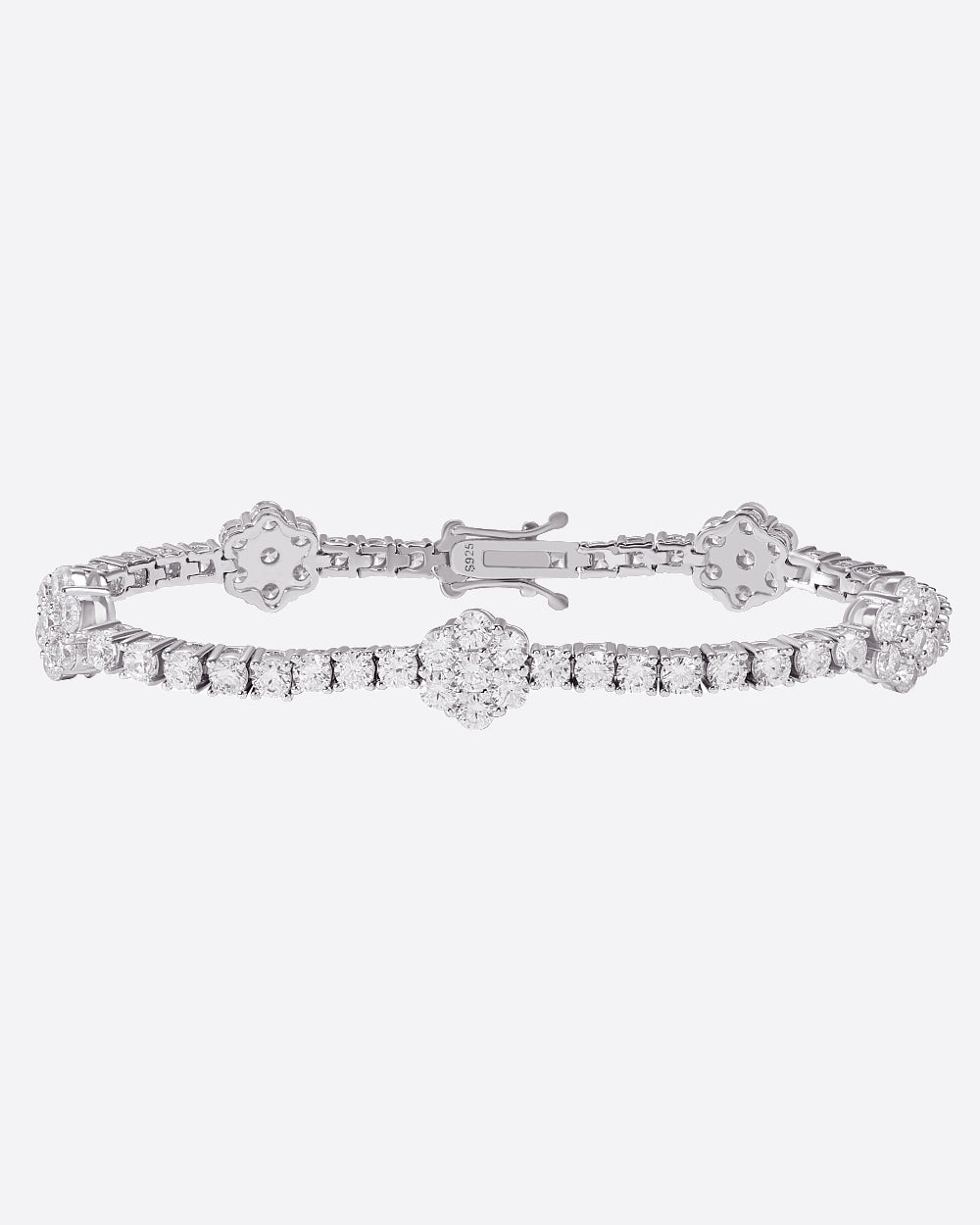 MOISSANITE ICED FLOWERS TENNIS BRACELET. - WHITE GOLD